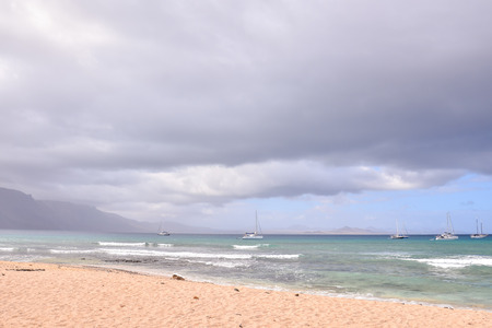 Spanish View Landscape in La Graciosa Lanzarote Tropical Volcanic Canary Islands Spainの写真素材