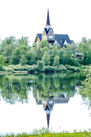 church on the lake, beautiful photo digital pictureの写真素材