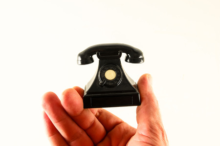 Close-up of toy telephone Object on a White Backgroundの写真素材