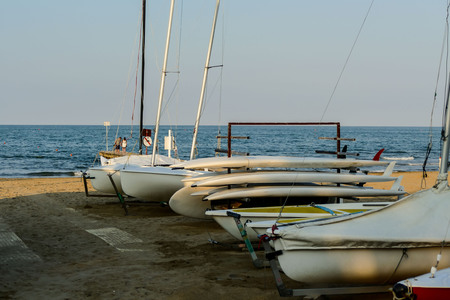 Beach of Lido di Jesolo at adriatic Sea in a beautiful summer day Italyの写真素材