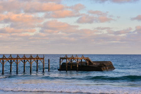 Spanish View Landscape in Arrieta Lanzarote Tropical Volcanic Canary Islands Spainの写真素材