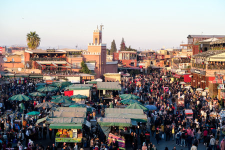 Editorial picture of Marrakech Morocco Square Jemaa el fna from above taken in december 2018, Moroccoのeditorial素材