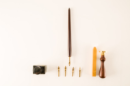 Photo picture of an antique ink fountain pen backgroundの写真素材