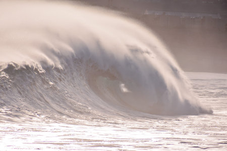 Rough Sea with Large Waves Breaking on the Coast