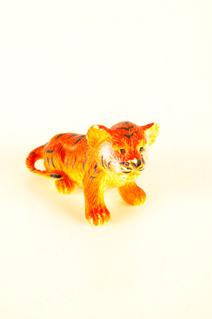 Close-up of feline cat lion plastic animal Object on a White Backgroundの写真素材