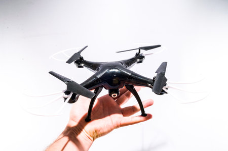 Technology Copter closeup Aircraft Drone Quadrocopter with a raised chassis