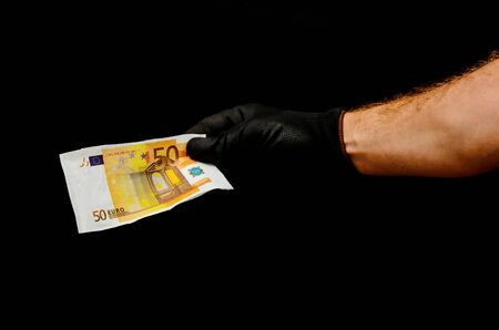 European Euro Money Banknote Currency and Right Handの写真素材