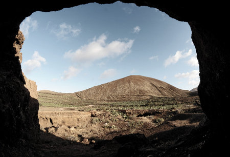 Cave near a volcano in the desert in spain