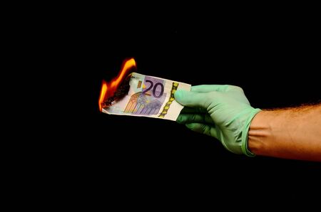 European Euro Money Banknote Currency and Right Handの写真素材