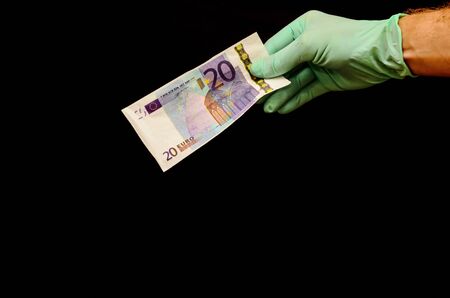 European Euro Money Banknote Currency and Right Handの写真素材