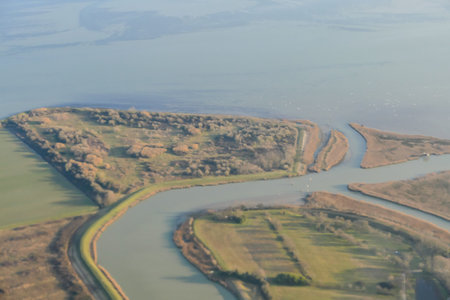 Beautiful photo picture view bird eye of Venice Lagoon From the Sky