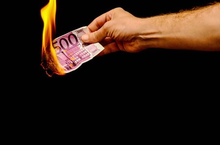 European Euro Money Banknote Currency and Right Handの写真素材