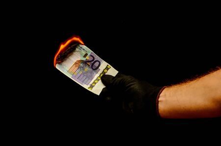 European Euro Money Banknote Currency and Right Handの写真素材