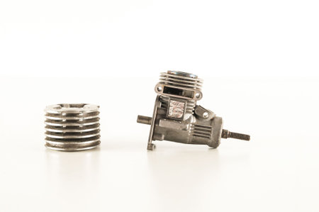 Photo of Rc helicopter engine on white background