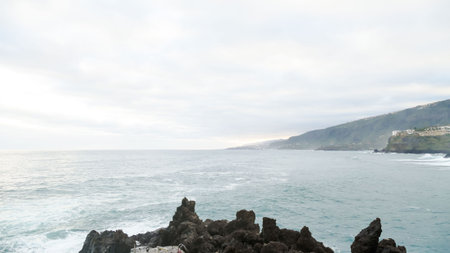 Rough Sea with Large Waves Breaking on the Coast