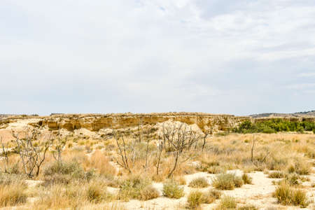 spanish landscape view of european countryside in bardenas reales desert park spain.の写真素材