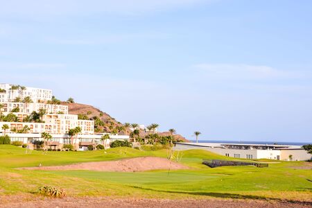 Golf course with gorgeous green in fuerteventura spain canary islandsの写真素材