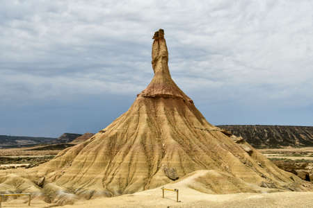 spanish landscape view of european countryside in bardenas reales desert park spain.の写真素材