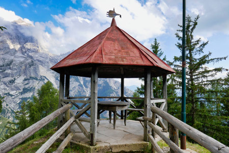 gazebo in the forest, photo as a background, digital imageの写真素材