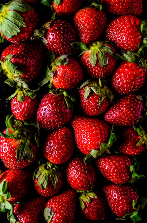 Red Fresh Ripe Strawberry Fruit Background Textureの写真素材