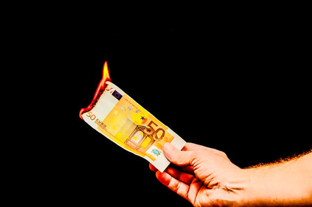 European Euro Money Banknote Currency and Right Handの写真素材