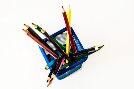 New Pencils Textured Set in Container box on a White Backgroundの写真素材