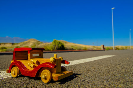 Transportatio Concept Toy Car on The Asphalt Streetの写真素材