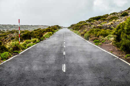 Road on Cloudy Day in El Teide National Park Tenerife Canary Islands Spainの写真素材