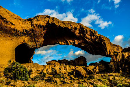 Volcanic Formation Natural Arch in the Desert Tenerife Canary Islands Spainの写真素材