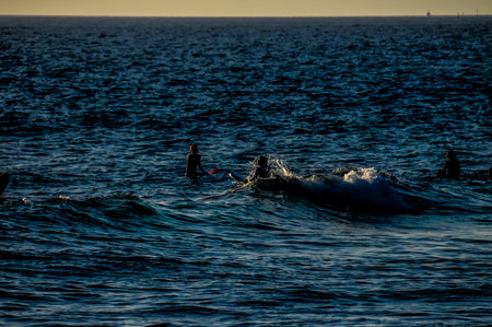 Silhouette Surfer at Sunset in Tenerife Canary Island Spainの写真素材