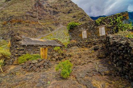 Exterior of Abandoned Stone Made Houses In a Medieval Village El Hierro Island Spainの写真素材