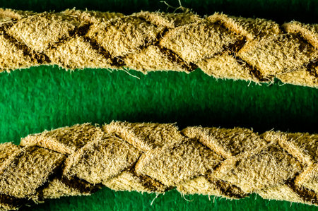 Brown Textured Braided Leather Necklace on a Colored Backgroundの写真素材