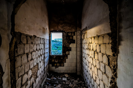 Abandoned Buildings of a Military Base at Sunsetの写真素材