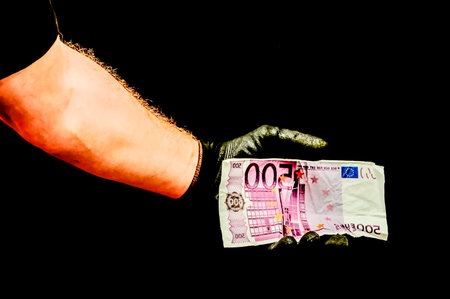 European Euro Money Banknote Currency and Right Handの写真素材