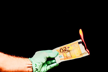 European Euro Money Banknote Currency and Right Handの写真素材