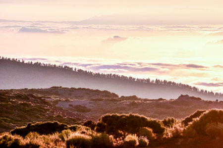 Mar de Nubes, Sea Cloud on the High Mountains Phenomenon in Tenerife, Canary Islandの写真素材