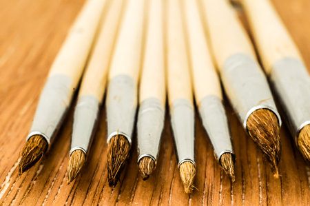 New Wooden Different Paintbrush Set Texture over a Colored Backgroundの写真素材