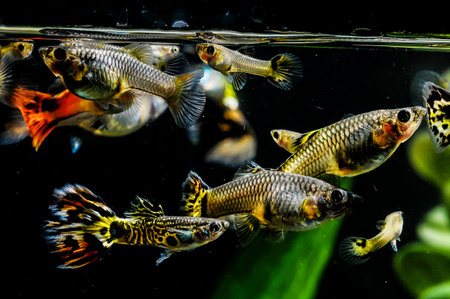 Guppy Multi Colored Fish in a Tropical Aquariumの写真素材