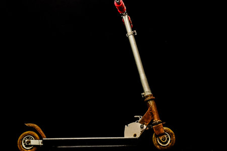 Metal scooter for child on white backgroundの写真素材