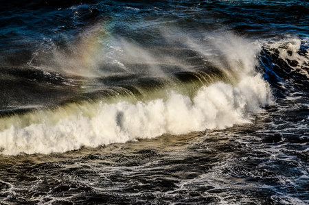 Big Blue Wave Breaks in the Atlantic Oceanの写真素材