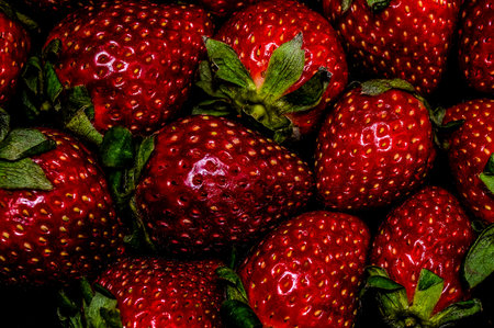 Red Fresh Ripe Strawberry Fruit Background Textureの写真素材