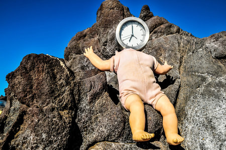 Vinatage Ancient Doll with Clock Face Head