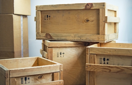 wooden boxes post packageの写真素材