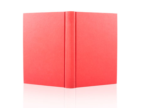 red cover opened book isolated on white backgroundの写真素材