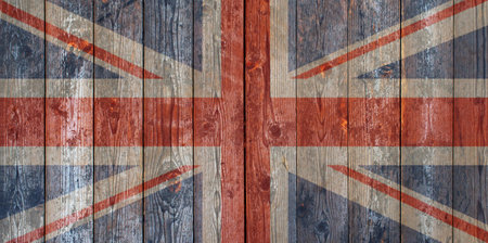 The British flag painted on wooden fenceの写真素材