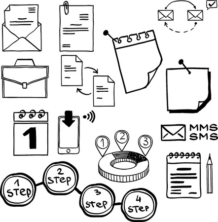 Business and Economy, Finance, Web and Internet doodle hand drawn elements and iconsのイラスト素材