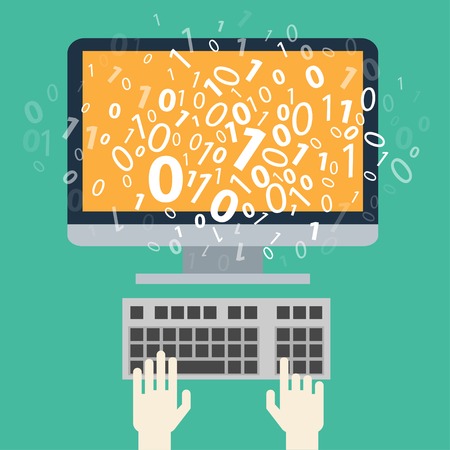 User programming coding binary code. Icon for web blog seo social media internet advertising. Flat design.のイラスト素材