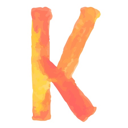 Letter  K Colorful watercolor aquarelle font type handwritten hand draw doodle abc alphabet letters Vector illustration.のイラスト素材