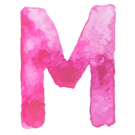Letter  M Colorful watercolor aquarelle font type handwritten hand draw doodle abc alphabet letters Vector illustration.のイラスト素材