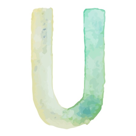Letter U Colorful watercolor aquarelle font type handwritten hand draw doodle abc alphabet letters. Vector illustrationのイラスト素材